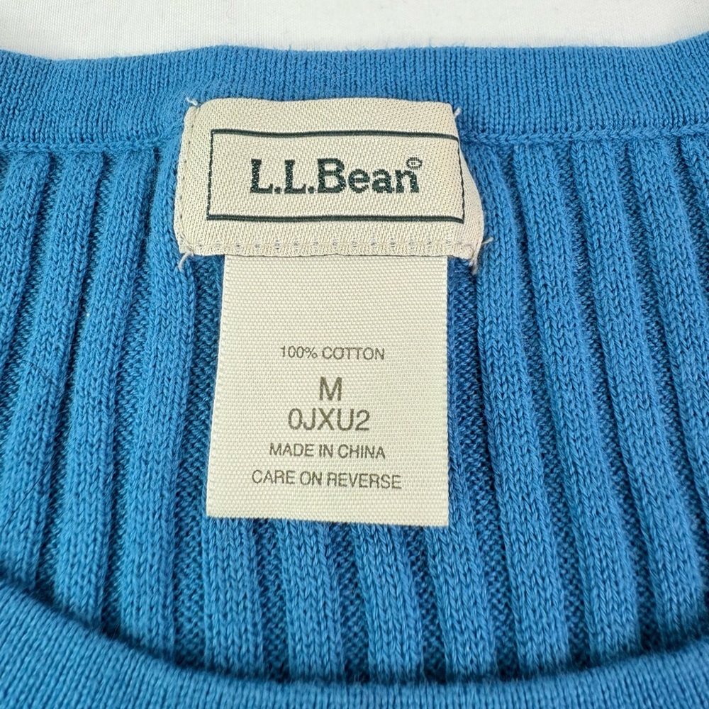 L.L. Bean Ribbed Blue Crew Neck Sweater Long Sleeve Size Medium - Picture 3 of 5